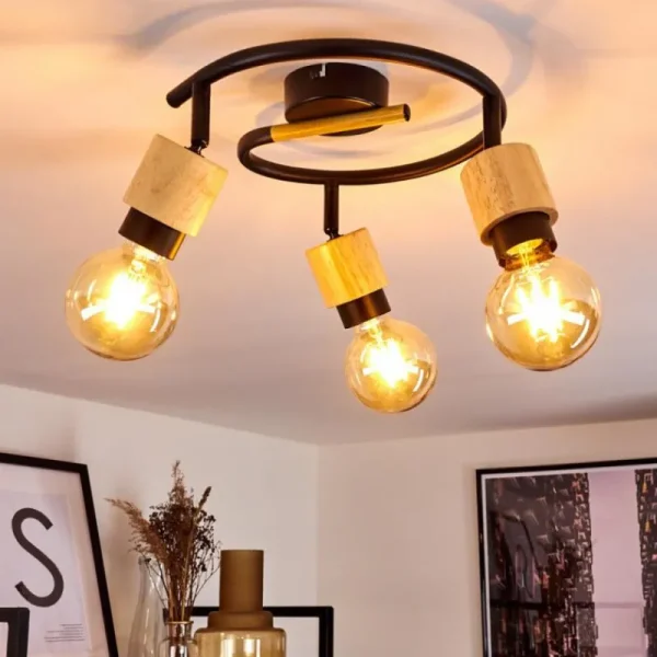 hofstein Plafonnier Sezze Bois clair, Noir, 3 lumières* Lampes Modernes