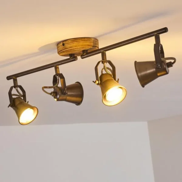 hofstein Plafonnier Skodsbol Gris, Brun clair, Acier brossé, 4 lumières* Lampes Modernes
