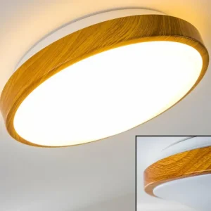 hofstein Plafonnier Sora Wood LED Bois clair, Blanc, 1 lumière* Lampes Modernes