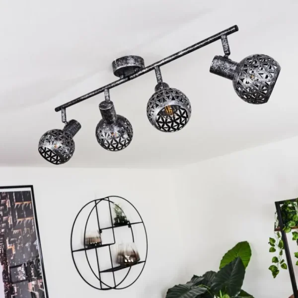 hofstein Plafonnier Stavik Noir, Argenté, 4 lumières* Lampes Modernes