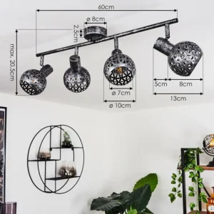 hofstein Plafonnier Stavik Noir, Argenté, 4 lumières* Lampes Modernes