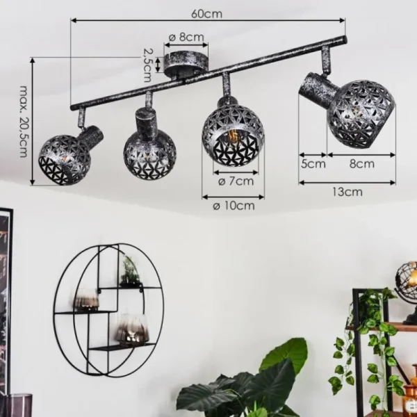 hofstein Plafonnier Stavik Noir, Argenté, 4 lumières* Lampes Modernes