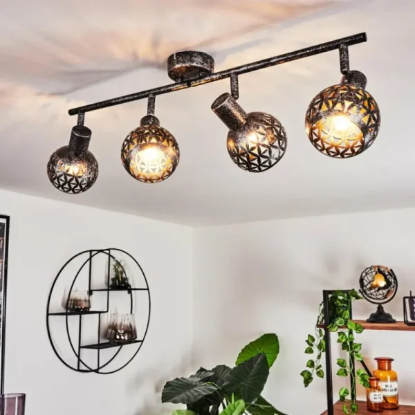 hofstein Plafonnier Stavik Noir, Argenté, 4 lumières* Lampes Modernes