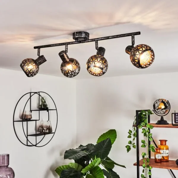 hofstein Plafonnier Stavik Noir, Argenté, 4 lumières* Lampes Modernes