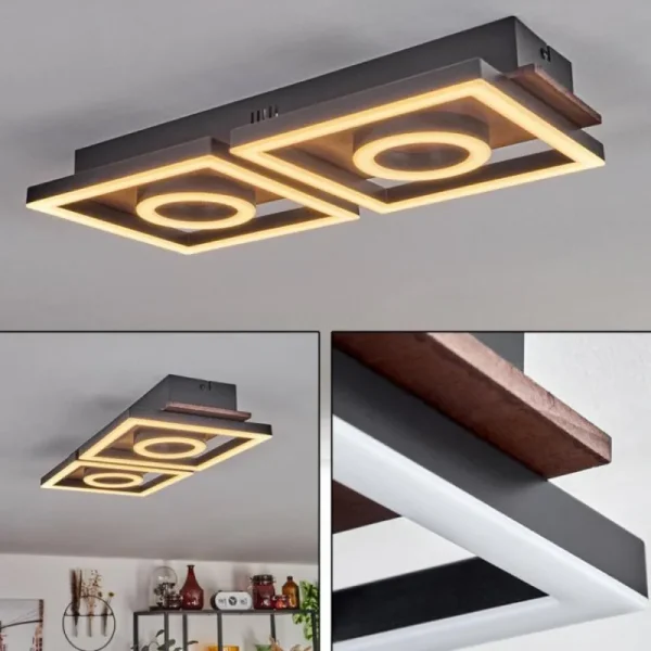 hofstein Plafonnier Taboneira LED Brun foncé, Noir, 2 lumières* Lampes Modernes