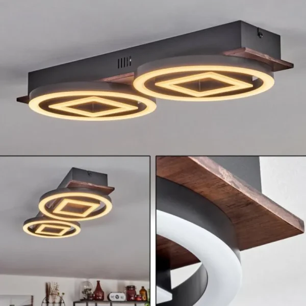 hofstein Plafonnier Taboneira LED Brun foncé, Noir, 2 lumières* Lampes Modernes