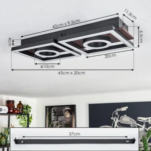 hofstein Plafonnier Taboneira LED Brun foncé, Noir, 2 lumières* Lampes Modernes