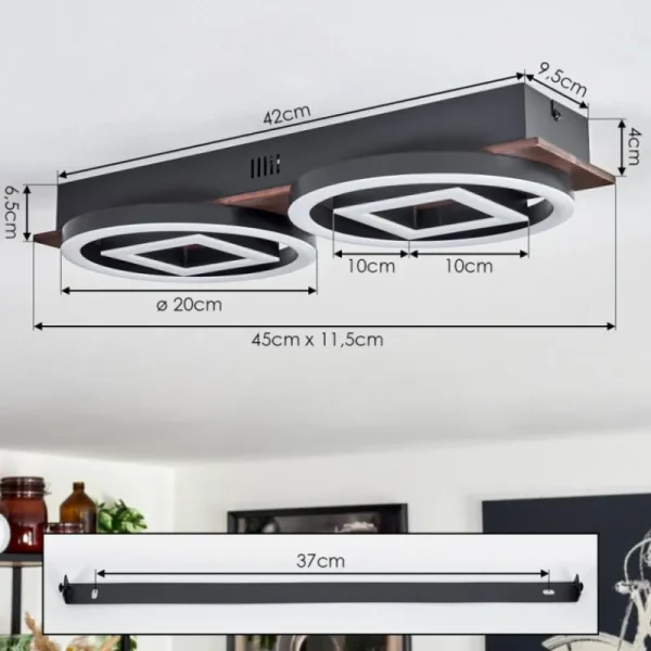 hofstein Plafonnier Taboneira LED Brun foncé, Noir, 2 lumières* Lampes Modernes