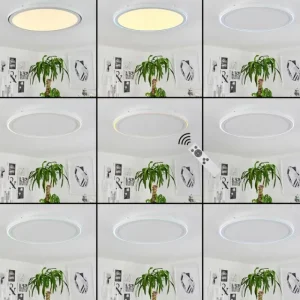 hofstein Plafonnier Telsen LED Blanc, 2 lumières, Télécommandes, Changeur de couleurs* Lampes Modernes