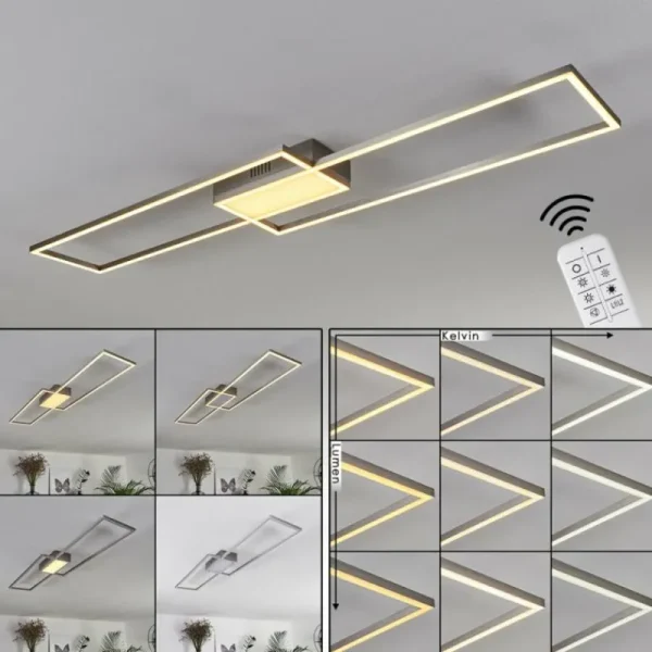 hofstein Plafonnier Torresella LED Nickel mat, 2 lumières, Télécommandes* Lampes Modernes