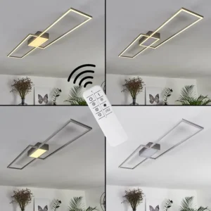 hofstein Plafonnier Torresella LED Nickel mat, 2 lumières, Télécommandes* Lampes Modernes
