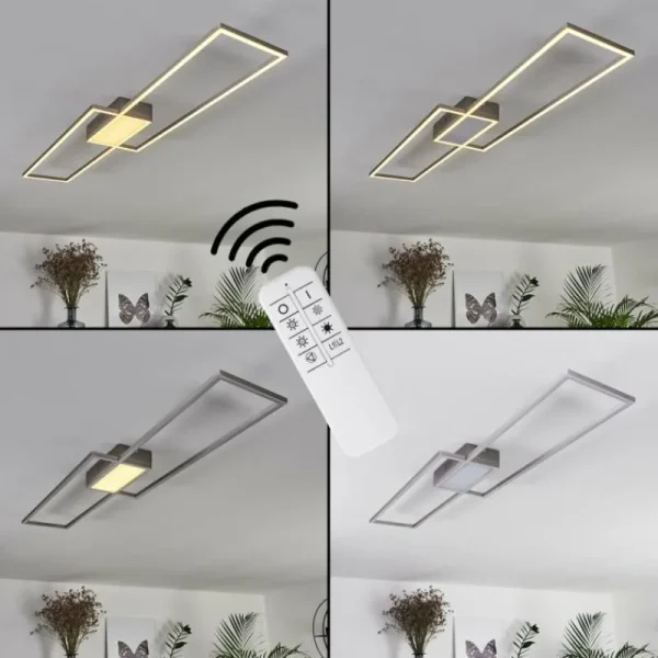 hofstein Plafonnier Torresella LED Nickel mat, 2 lumières, Télécommandes* Lampes Modernes