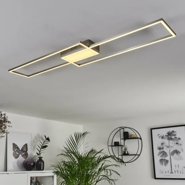 hofstein Plafonnier Torresella LED Nickel mat, 2 lumières, Télécommandes* Lampes Modernes