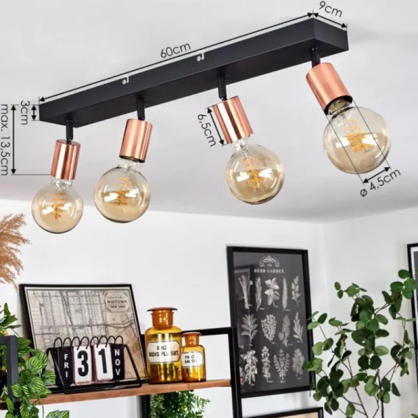 hofstein Plafonnier Tulla Cuivre, Noir, 4 lumières* Lampes Modernes