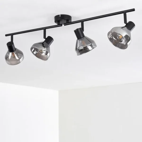 hofstein Plafonnier Tyksov Noir, 4 lumières* Lampes En Verre