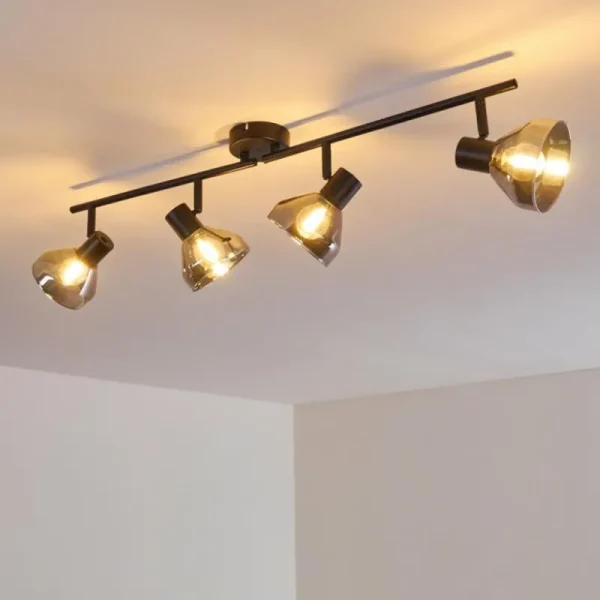 hofstein Plafonnier Tyksov Noir, 4 lumières* Lampes En Verre