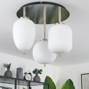 hofstein Plafonnier Verbania Noir, 3 lumières* Lampes En Verre