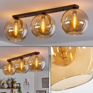 hofstein Plafonnier Verre 30 cm Koyoto Ambre, 3 lumières* Lampes En Verre