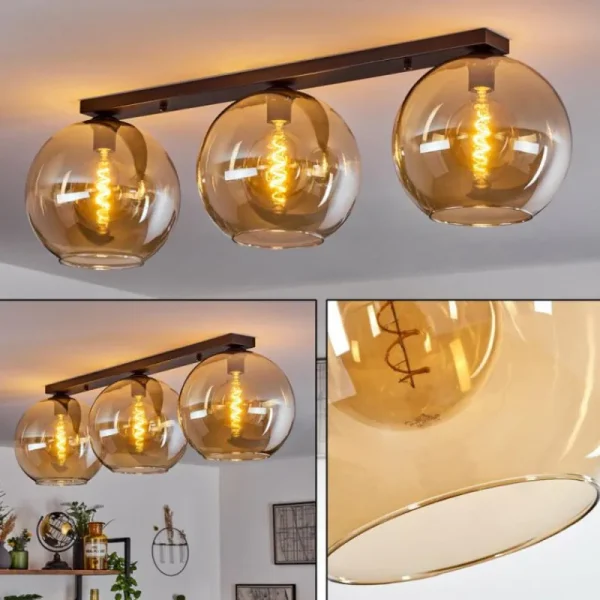 hofstein Plafonnier Verre 30 cm Koyoto Ambre, 3 lumières* Lampes En Verre
