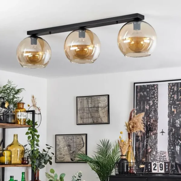 hofstein Plafonnier Verre 25 cm Koyoto Ambre, 3 lumières* Lampes En Verre