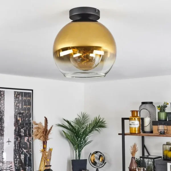 hofstein Plafonnier Verre 25 cm Koyoto Or, Clair, 1 lumière* Lampes En Verre