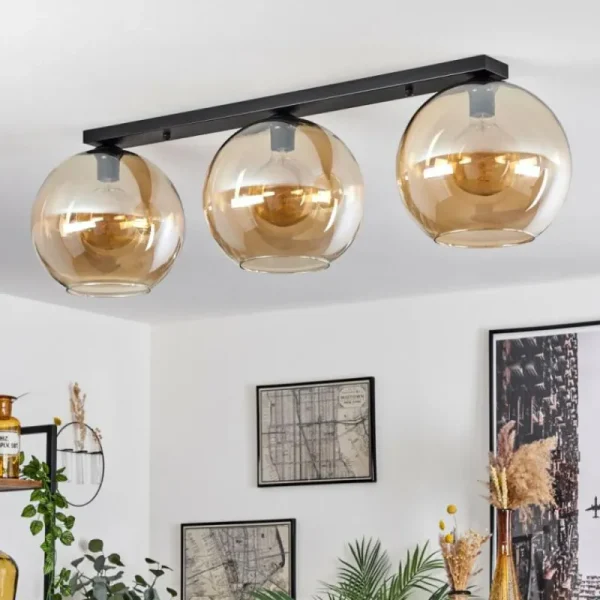 hofstein Plafonnier Verre 30 cm Koyoto Ambre, 3 lumières* Lampes En Verre