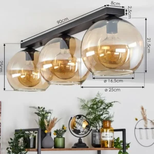 hofstein Plafonnier Verre 25 cm Koyoto Ambre, 3 lumières* Lampes En Verre