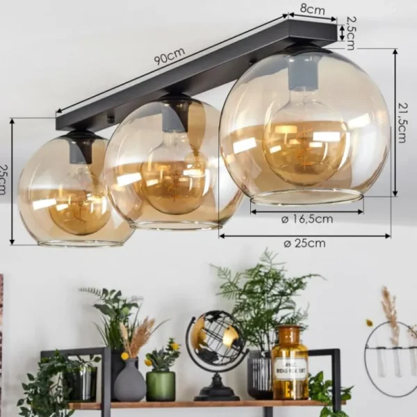 hofstein Plafonnier Verre 25 cm Koyoto Ambre, 3 lumières* Lampes En Verre