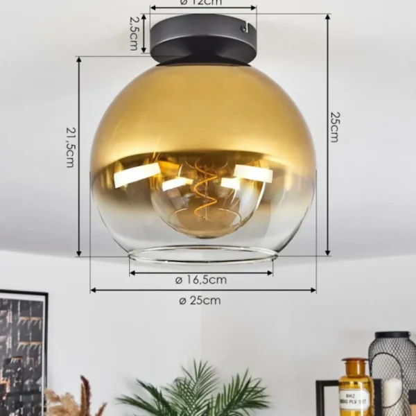 hofstein Plafonnier Verre 25 cm Koyoto Or, Clair, 1 lumière* Lampes En Verre
