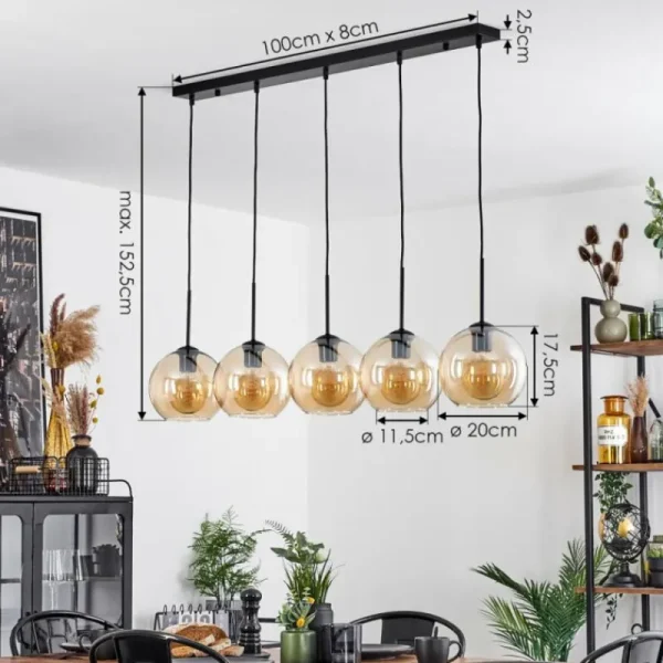 hofstein Plafonnier Verre 20 cm Koyoto Ambre, 5 lumières* Lampes En Verre