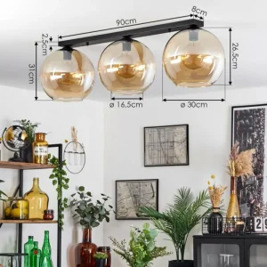 hofstein Plafonnier Verre 30 cm Koyoto Ambre, 3 lumières* Lampes En Verre