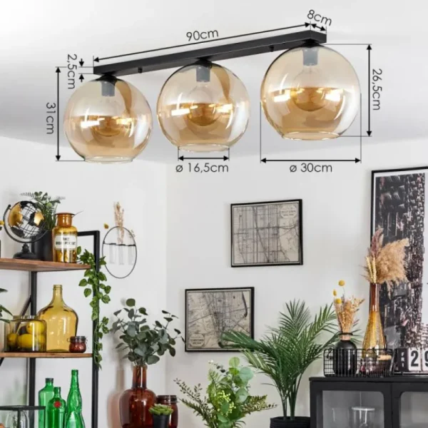 hofstein Plafonnier Verre 30 cm Koyoto Ambre, 3 lumières* Lampes En Verre
