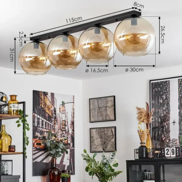 hofstein Plafonnier Verre 30 cm Koyoto Ambre, 4 lumières* Lampes En Verre