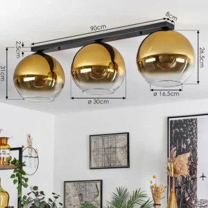 hofstein Plafonnier Verre 30 cm Koyoto Or, Clair, 3 lumières* Lampes En Verre