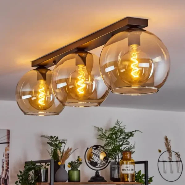 hofstein Plafonnier Verre 25 cm Koyoto Ambre, 3 lumières* Lampes En Verre