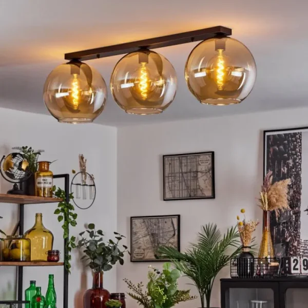 hofstein Plafonnier Verre 30 cm Koyoto Ambre, 3 lumières* Lampes En Verre