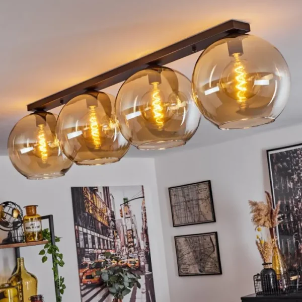 hofstein Plafonnier Verre 30 cm Koyoto Ambre, 4 lumières* Lampes En Verre