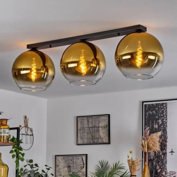 hofstein Plafonnier Verre 30 cm Koyoto Or, Clair, 3 lumières* Lampes En Verre