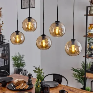 hofstein Plafonnier Verre 20 cm Koyoto Ambre, 5 lumières* Lampes En Verre