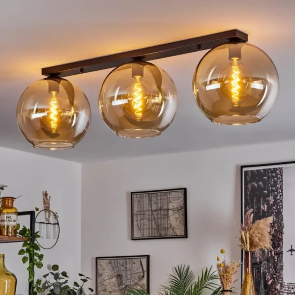 hofstein Plafonnier Verre 30 cm Koyoto Ambre, 3 lumières* Lampes En Verre