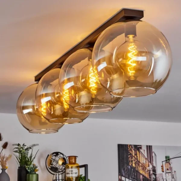 hofstein Plafonnier Verre 30 cm Koyoto Ambre, 4 lumières* Lampes En Verre