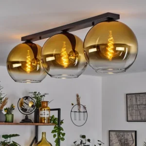hofstein Plafonnier Verre 30 cm Koyoto Or, Clair, 3 lumières* Lampes En Verre