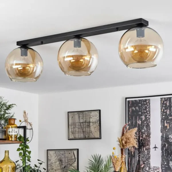 hofstein Plafonnier Verre 25 cm Koyoto Ambre, 3 lumières* Lampes En Verre