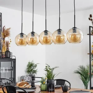 hofstein Plafonnier Verre 20 cm Koyoto Ambre, 5 lumières* Lampes En Verre