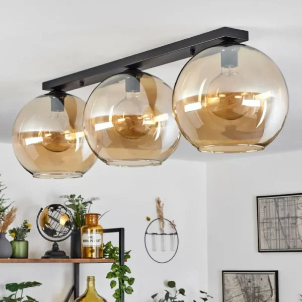 hofstein Plafonnier Verre 30 cm Koyoto Ambre, 3 lumières* Lampes En Verre