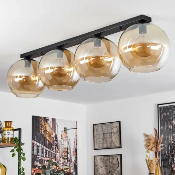hofstein Plafonnier Verre 30 cm Koyoto Ambre, 4 lumières* Lampes En Verre