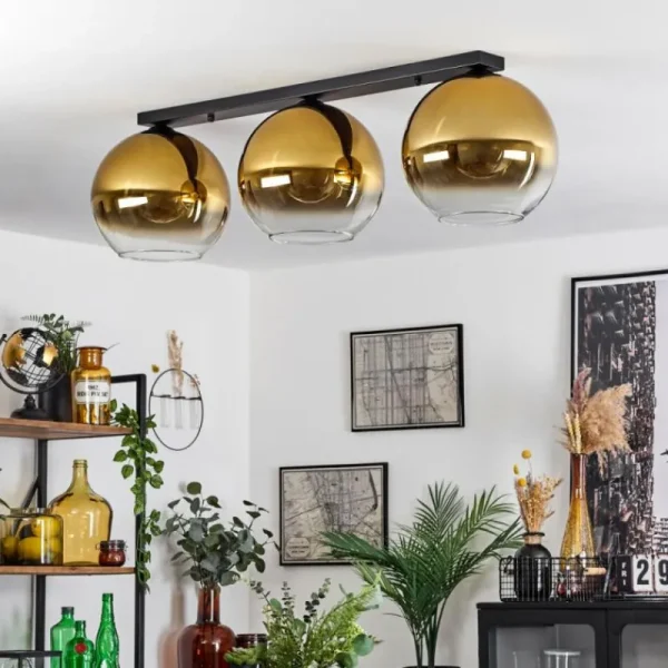 hofstein Plafonnier Verre 30 cm Koyoto Or, Clair, 3 lumières* Lampes En Verre