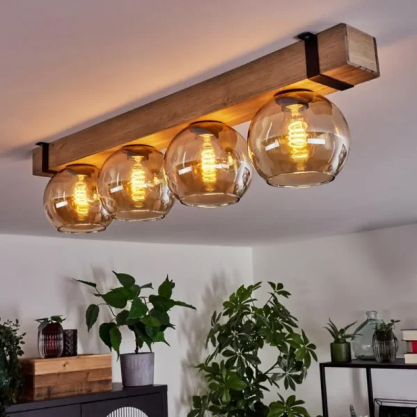 hofstein Plafonnier Verre 15cm Montgomery Écru, Noir, 4 lumières* Lampes Modernes