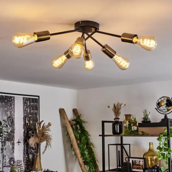 hofstein Plafonnier Vestjelland Laiton, Noir, 6 lumières* Lampes Modernes