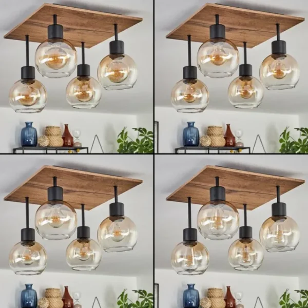 hofstein Plafonnier Vouhet Brun, Couleur bois, Noir, 4 lumières* Lampes Modernes